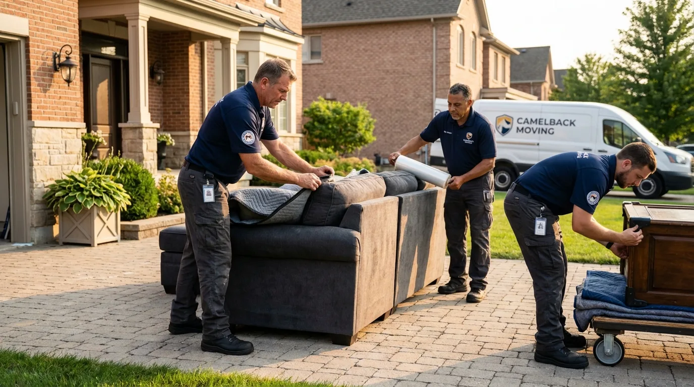 Large estate moving crew wrapping furniture in Steubenville, OH
