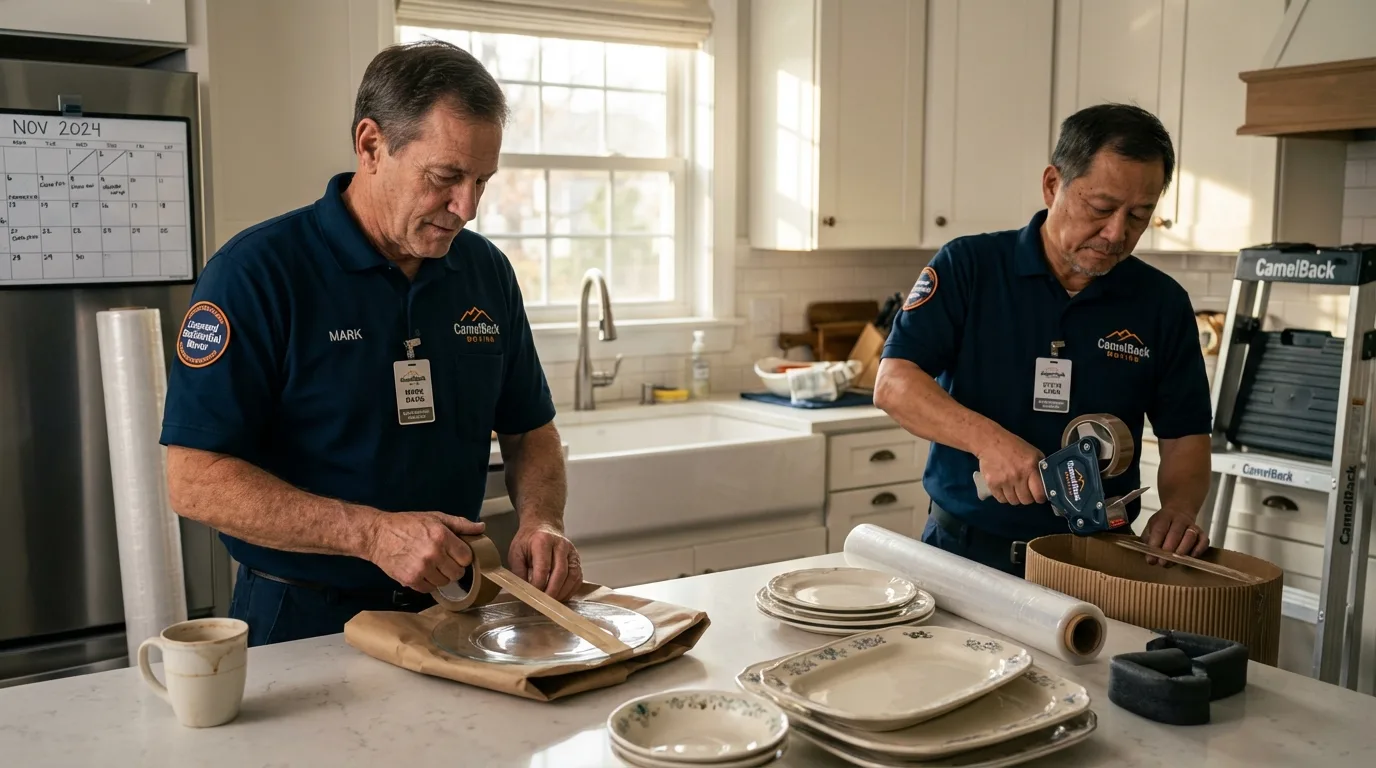 Professional crew packing kitchen dishware in Steubenville, OH
